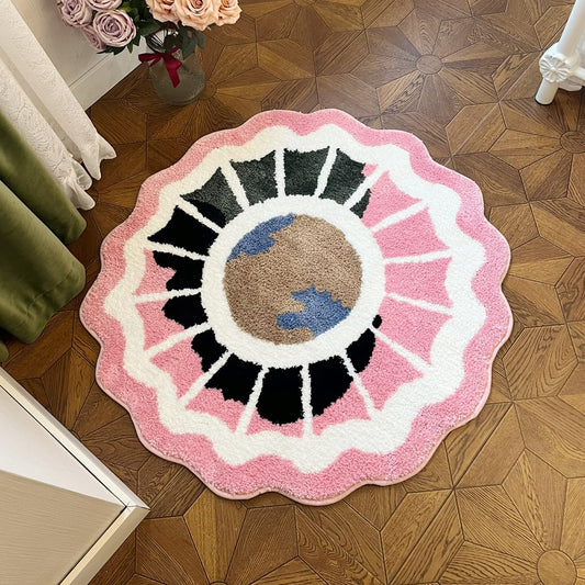 LAKEA Pink Round Tufted Rug Soft Thick Plush Educational Non-Slip Durable Easy Clean Bedroom Friendly Global Decor (35.4X35.4 inch)