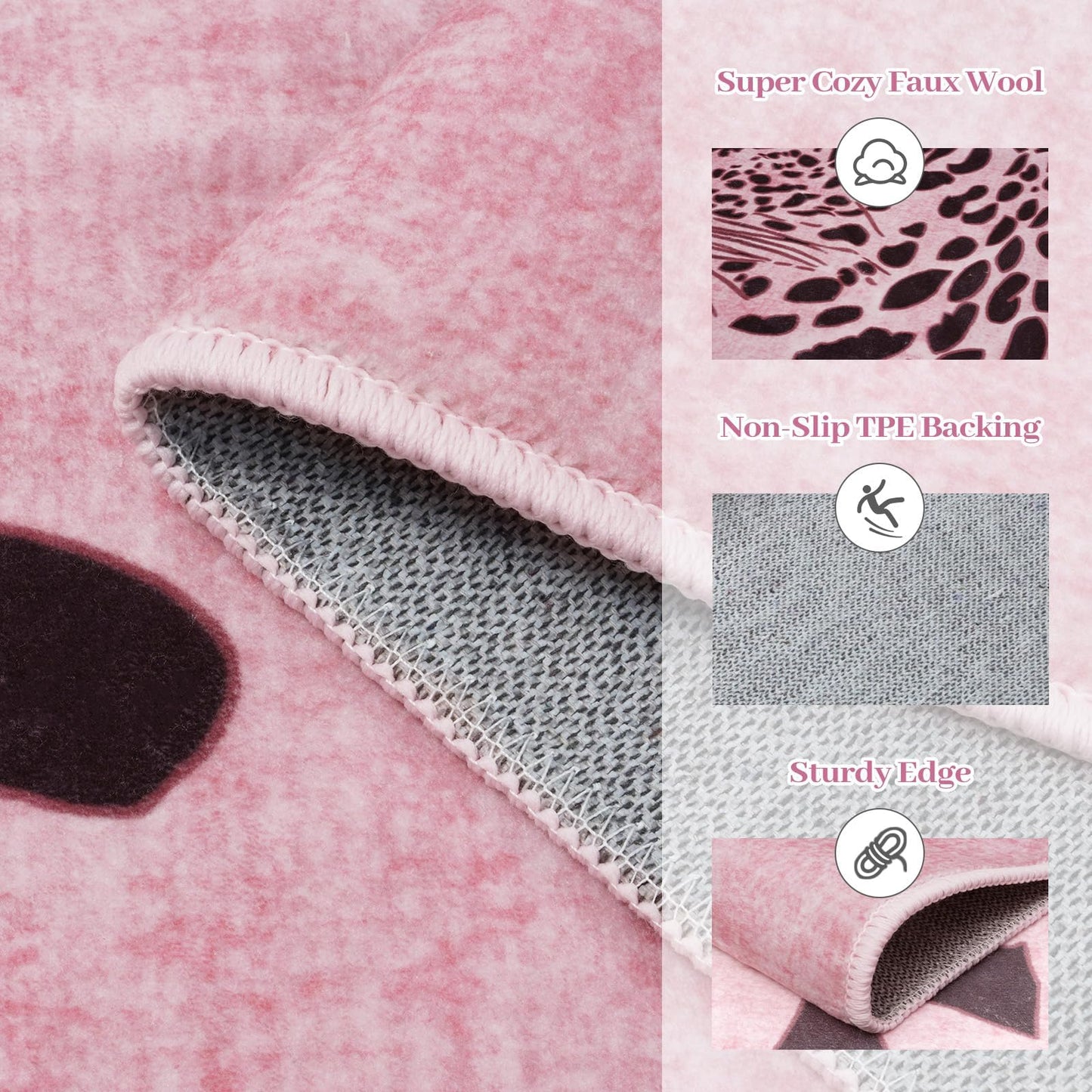 OJIA Leopard Print 5x7 Area Rugs for Living Room, Soft Washable Rugs for Bedroom Ultra-Thin Non-Slip Moden Pink Rug, Stain Resistant Nursery Rug Carpet for Kids Playroom Classroom Dining Room