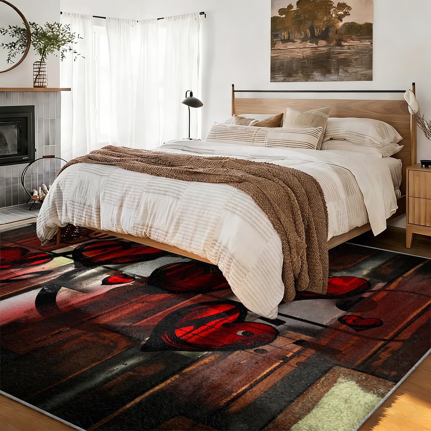 Music Theme Heart Area Rug, 3x4ft,Indoor Cool Black Music Notesrugs,Electric Guitar Piano Drum Set Game Room Decora Carpet,Easy to Clean and Washable Music Player Rug,for Living Room Bedroom Floor Mat
