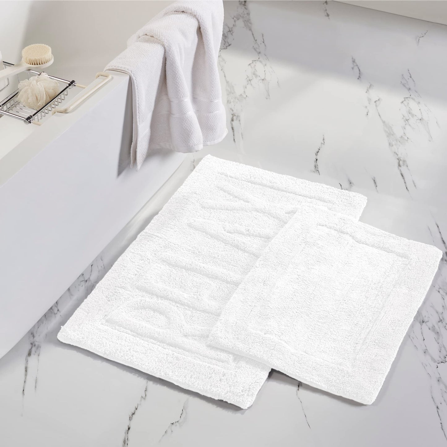 Modern Threads 2-Pack Soft Absorbent Plush 100% Cotton Bath mat Embossed with Relax White