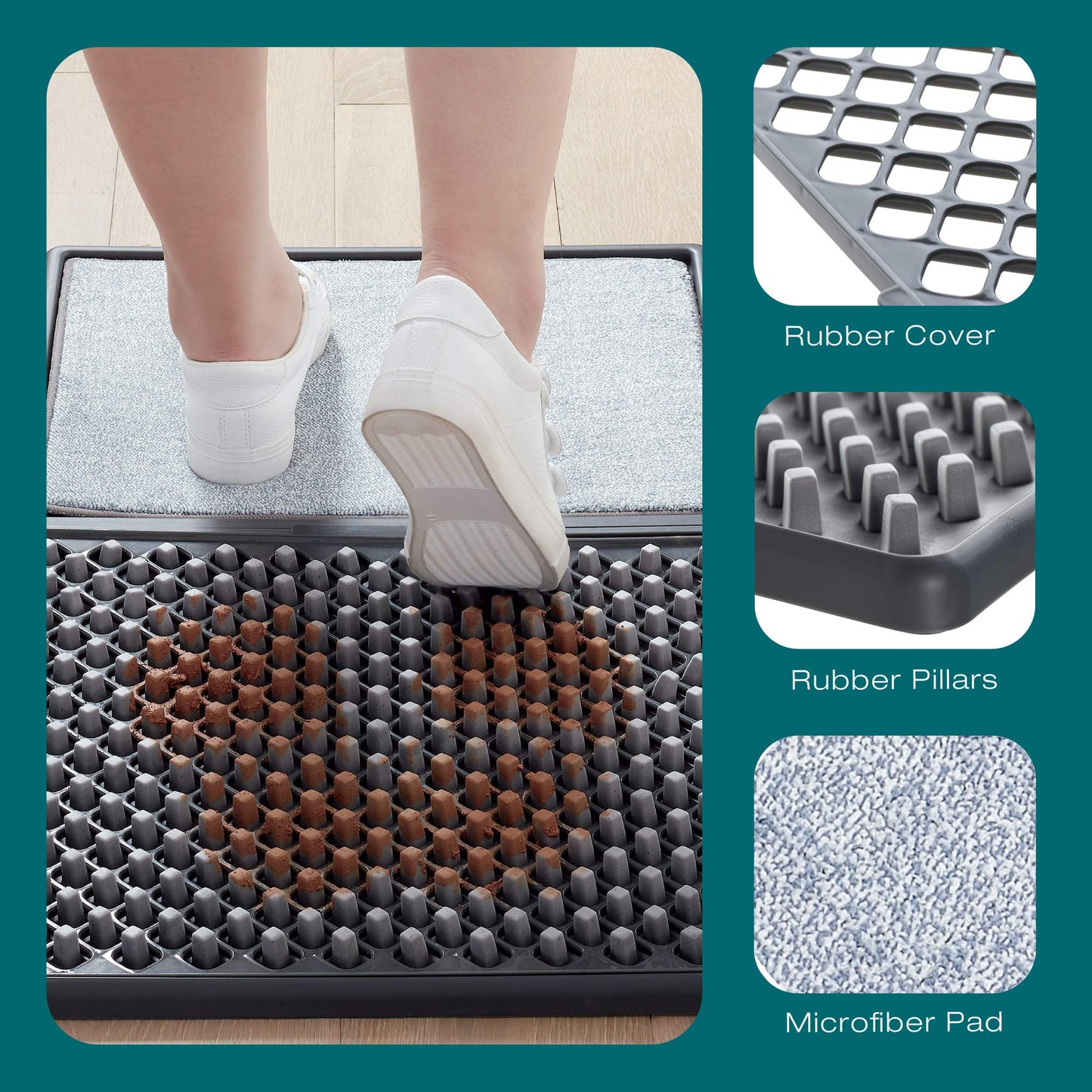 Cleanse My Sole Sanitizing Shoe Door Mat - Disinfecting - Quick 2 Step Cleaning - Durable - Ultra Absorbent - Anti Slip Bottom - Automatic Shoe Sole Cleaner - 17” x 13”