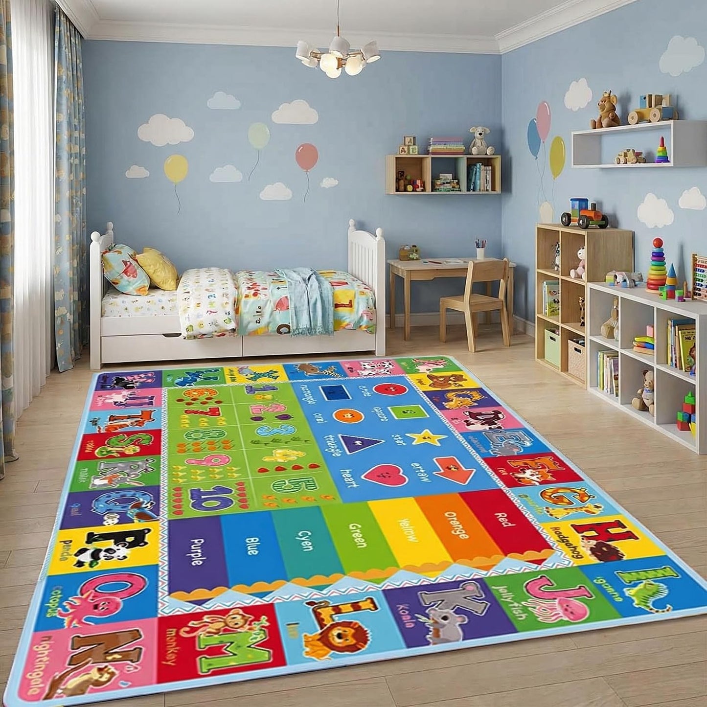 ABC Kids Playroom Rug – Extra Large Educational Carpet with Letters, Numbers & Animals, Thick Soft Floor Mat for Classroom, Nursery & Preschool (59 x 39.4 Inch)