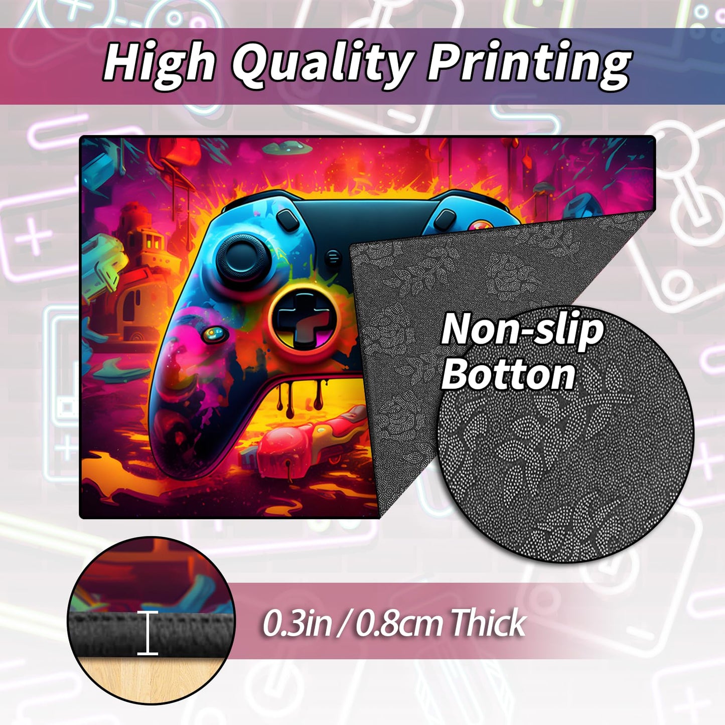 Gaming Area Rug Teen Boys Carpet, Lava Design Gamepad and Colorful Bomb Background Game Controller Design for Game Room, Gaming Room, Boys Girls Bedroom Playroom, Living Room (60"x40" - 150x100cm)