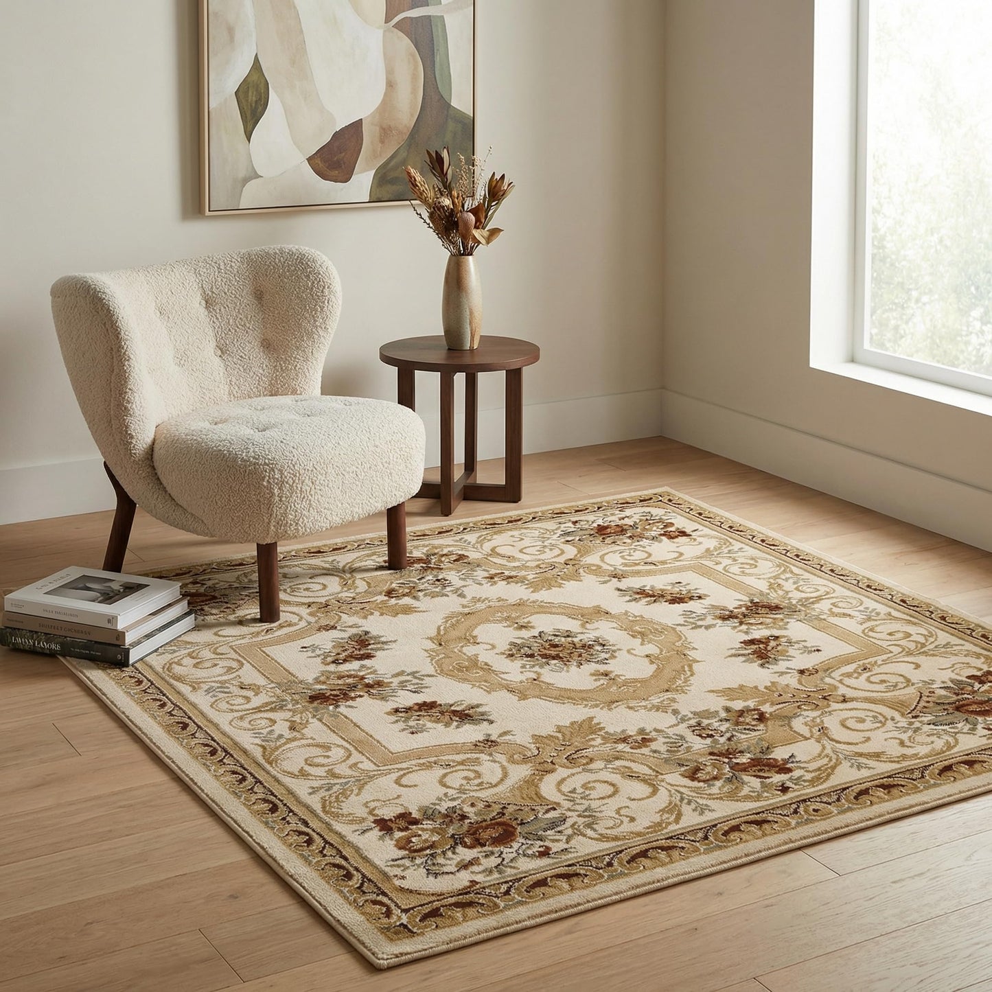 Unique Loom Versailles Collection Traditional Classic Floral Motif Area Rug (4' 0 x 4' 0 Square, Ivory/ Tan)
