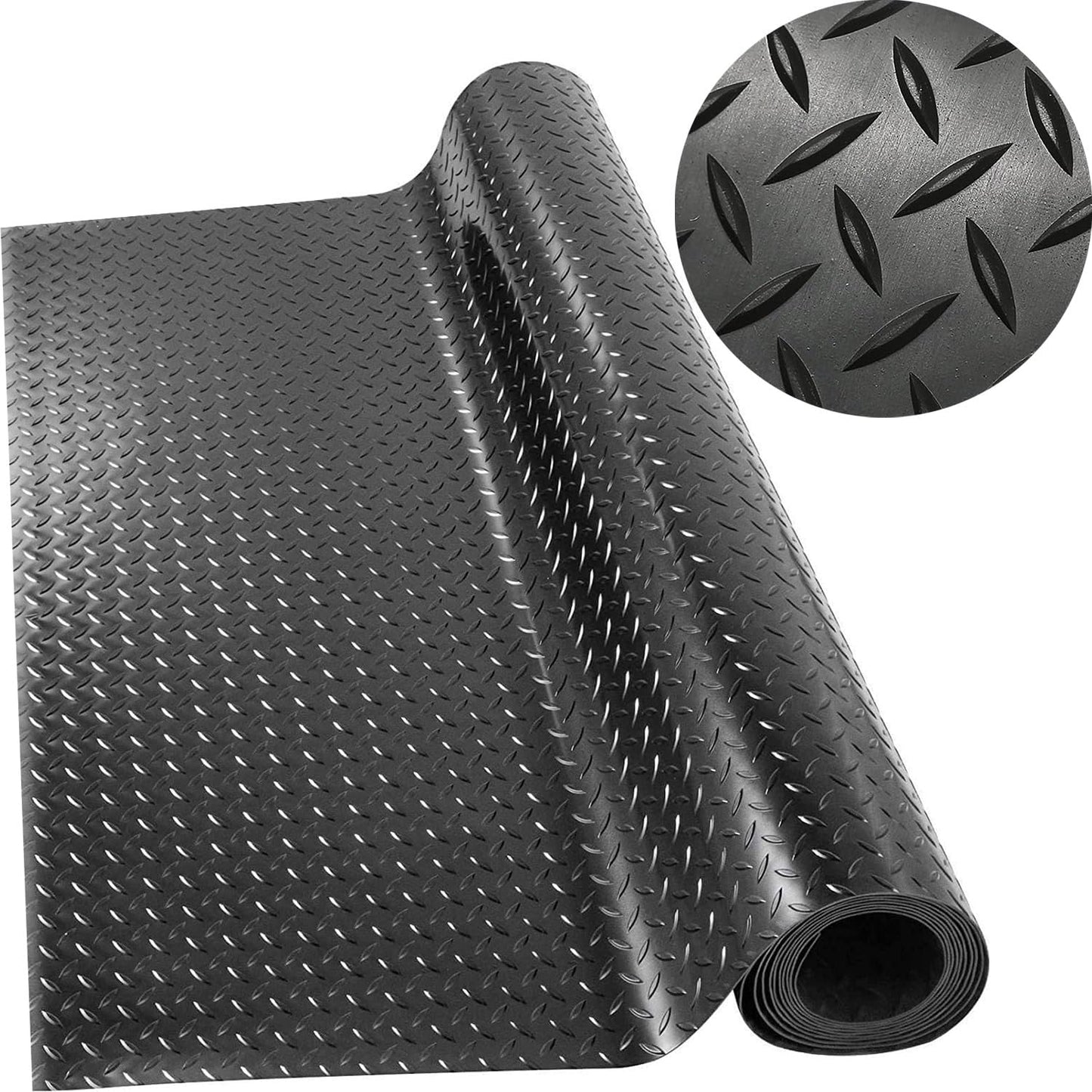 OranLite 4' x 10' Feet Non-Slip Garage Floor Mat, 1-Piece Durable Rubber Flooring Roll, Cuttable Floor Protector Mat for Parking Lots, Gym, Warehouse, Basement Trailer (4' x 10' Ft)