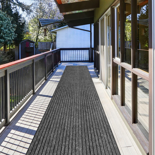 Runner Rug 2 ft x 6 ft Indoor/Outdoor Low Profile, Hallway, Kitchen, Patio, Deck Area, RV, Entryway, Garage, with Non-Slip Rubber Backing, Gray with Black Stripe, Custom