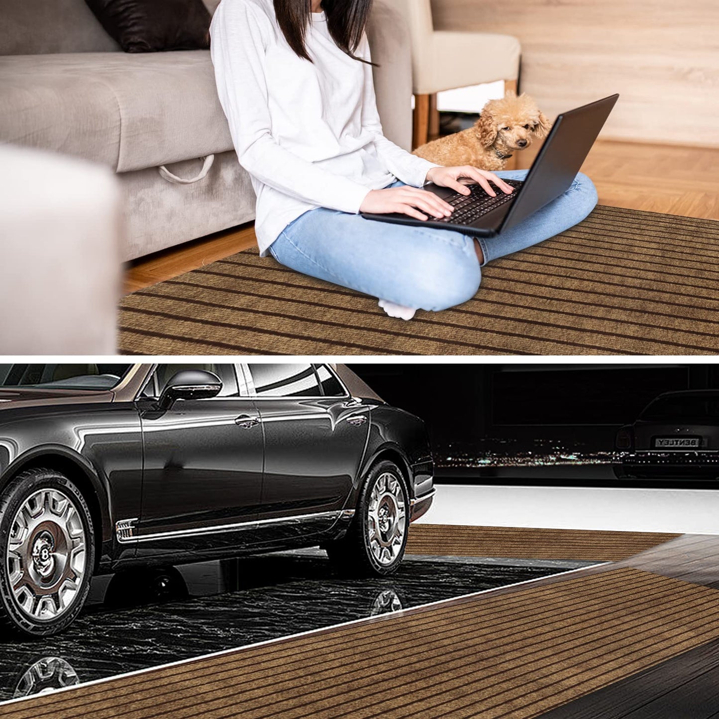 2' x 6' Runner Rugs with Rubber Backing, Indoor Outdoor Utility Carpet Runner Rugs, Stripe Brown, Can Be Used as Aisle for The RV and Boat, Laundry Room and Balcony