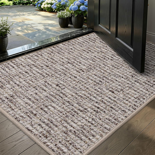 Color&Geometry Thin Indoor Door Mat 17"x30", Dirt & Moisture Trapping, Non-Slip Rubber Backing, Low Profile Inside Doormat for Home Entrance, Entryway, Patio & Porch,Heather Beige