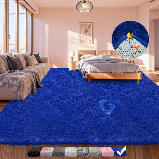 5x7 Area Rugs for Living Room Bedroom, Upgrade Non-Slip Soft Fluffy Shaggy Bedside Rug, Indoor Floor Carpet for Kids Girls and Boys Room, Dorms, Playroom, Nursery, Home Decor Aesthetic, Blue