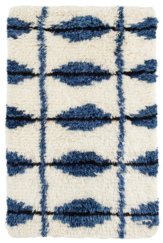 Dash and Albert Noma Wool Area Rug - 5' x 8' Indigo Geometric Handwoven Accent Rug - Durable, High Pile, Plush, Bedroom, Living Room, Dining Room - Premium Luxury Hotel Quality Soft Breathable