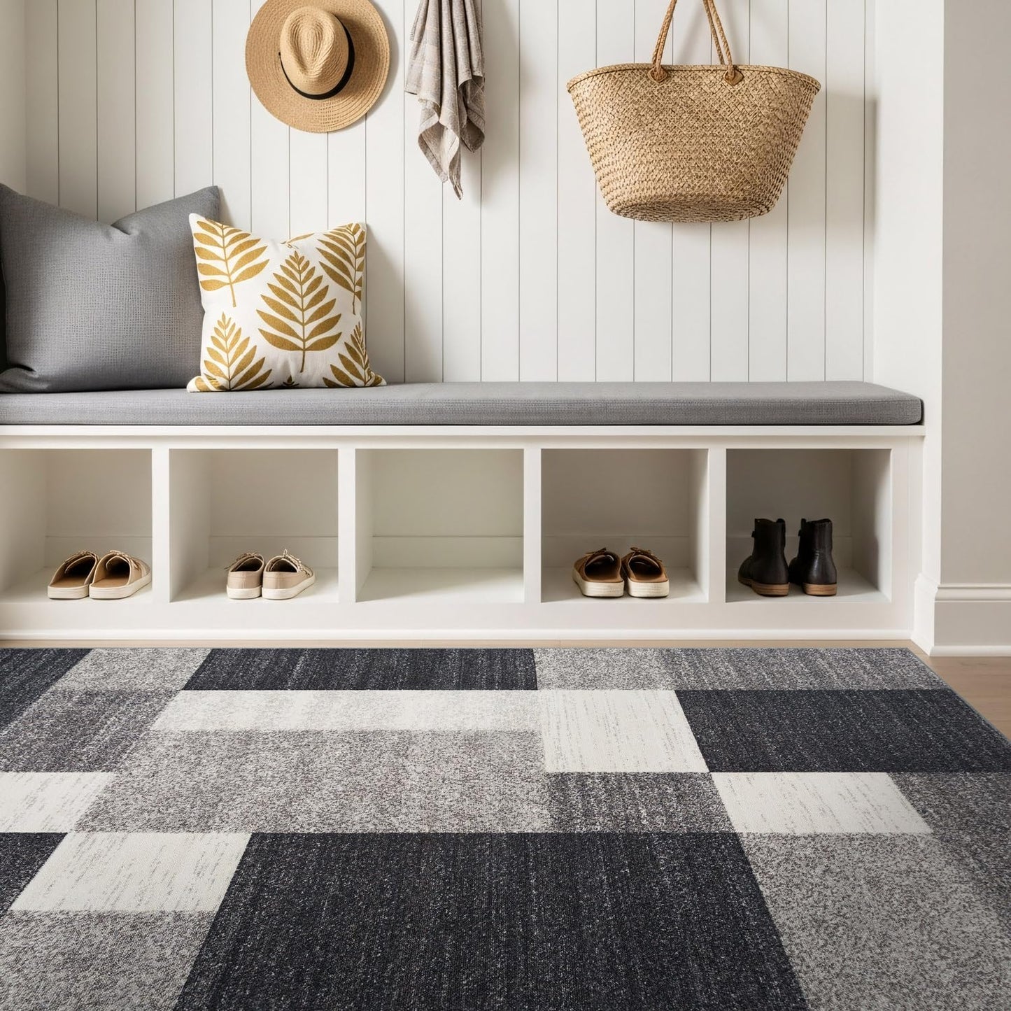 Rugshop Gray Modern Geometric Boxes Non-Slip Area Rug Non-Shedding for Dining Room, Bedroom and Living Room, 4' x 6'