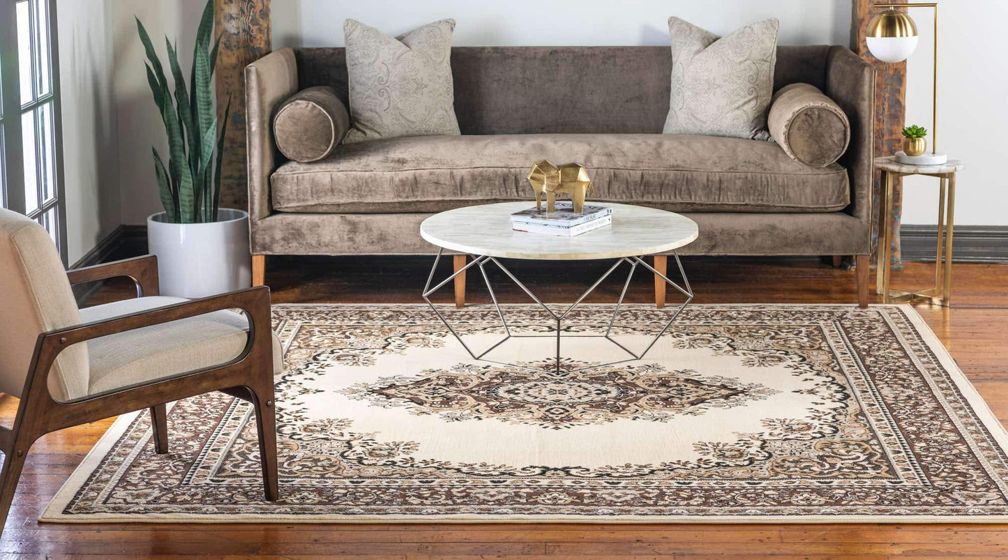 Unique Loom Reza Collection Traditional Persian Style Area Rug, Square 8' 0" x 8' 0", Ivory/Brown