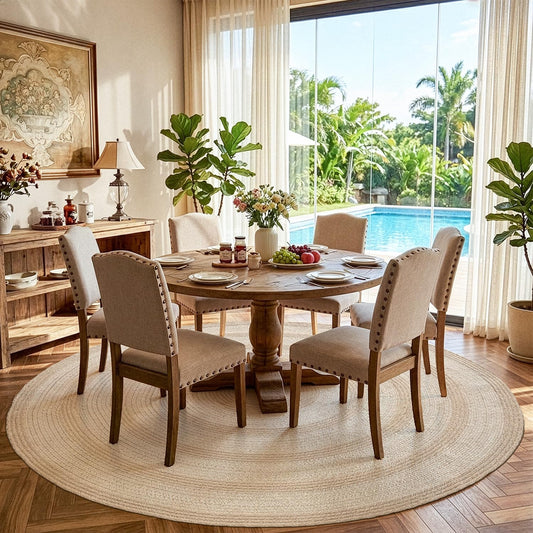 LUMI Jute Area Rug 5ft Round for Living Room, Natural Braided Woven Rugs Non Slip, Neutral Farmhouse Carpets No Shedding, Durable for High Traffic, Dining Room, Indoor, Outdoor, Patio
