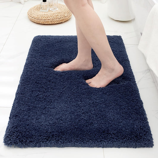 Ruggnovea Bathroom Rugs Non Slip Washable, Ultra Thick Soft Microfiber Absorbent Bath Mats, High Density Foam Latex Non Slip Backing Bath Rugs, Fluffy Floor Carpet for Tub&Shower 24x17, Navy