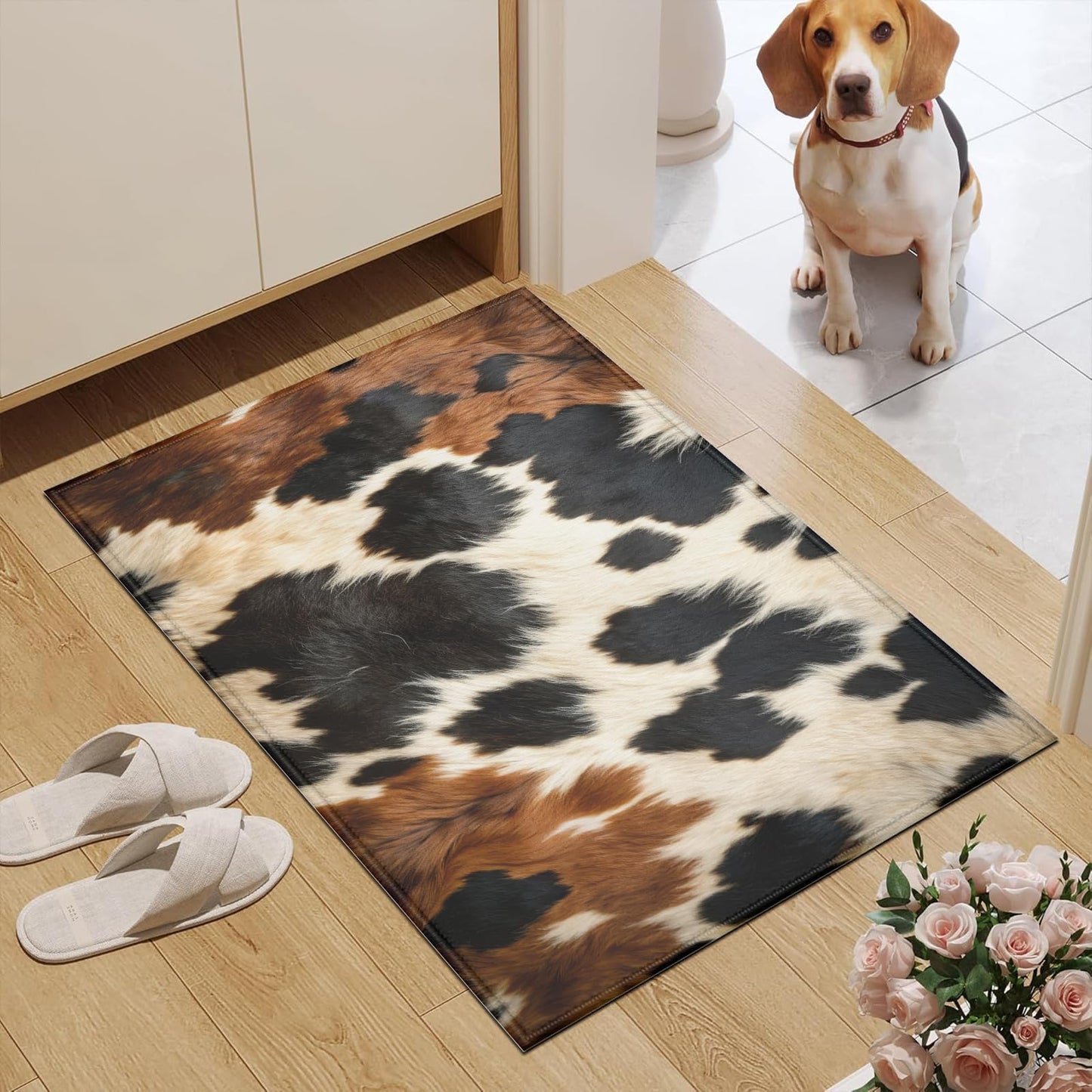 KOUTIA Cowhide Cow Print Bath Mat Animal Skin Non-Slip Bathroom Rugs Mats Washable Door Mat Quick Dry Doormat for Entrance Indoor Outdoor Laundry, 17x30 Inch
