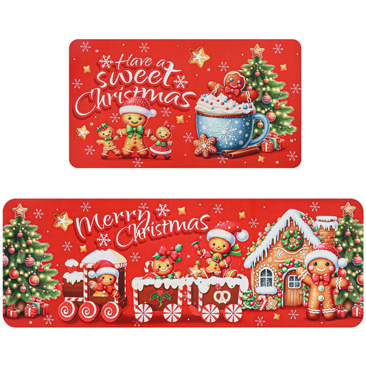 Gingerbread Man Christmas Kitchen Rugs Mats Decorations Set of 2 Winter Holiday Sink Floor Mat Carpet Non Slip Absorbent Funny Kitchen Rug Farmhouse Floor Mat Decor 17x30 and 17x47 Inch