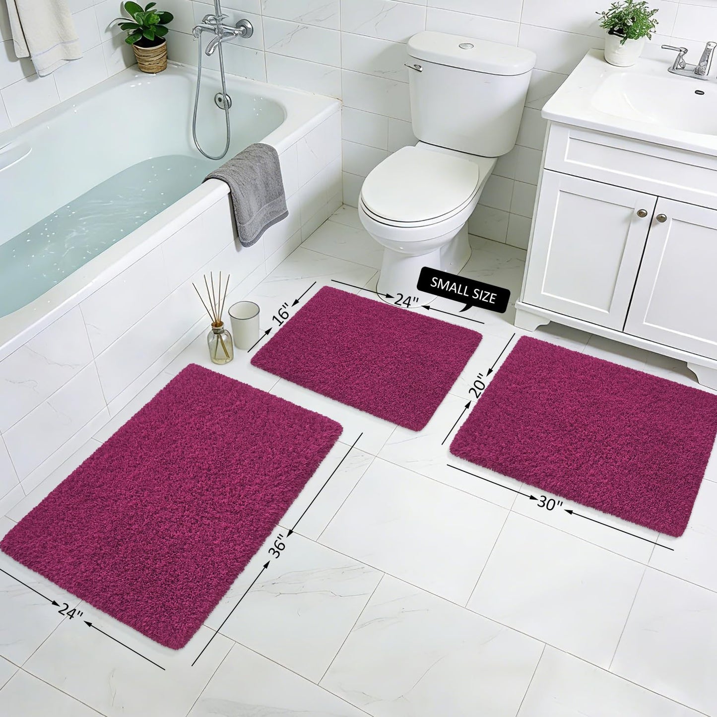 ATRUG Bathroom Rugs 24"x17", Burgundy Extra Soft Absorbent Bath Mat, Rubber Backing Quick Dry, Machine Washable Microfiber Bath Rugs for Bathroom Floor, Shower, Bedroom, Tub