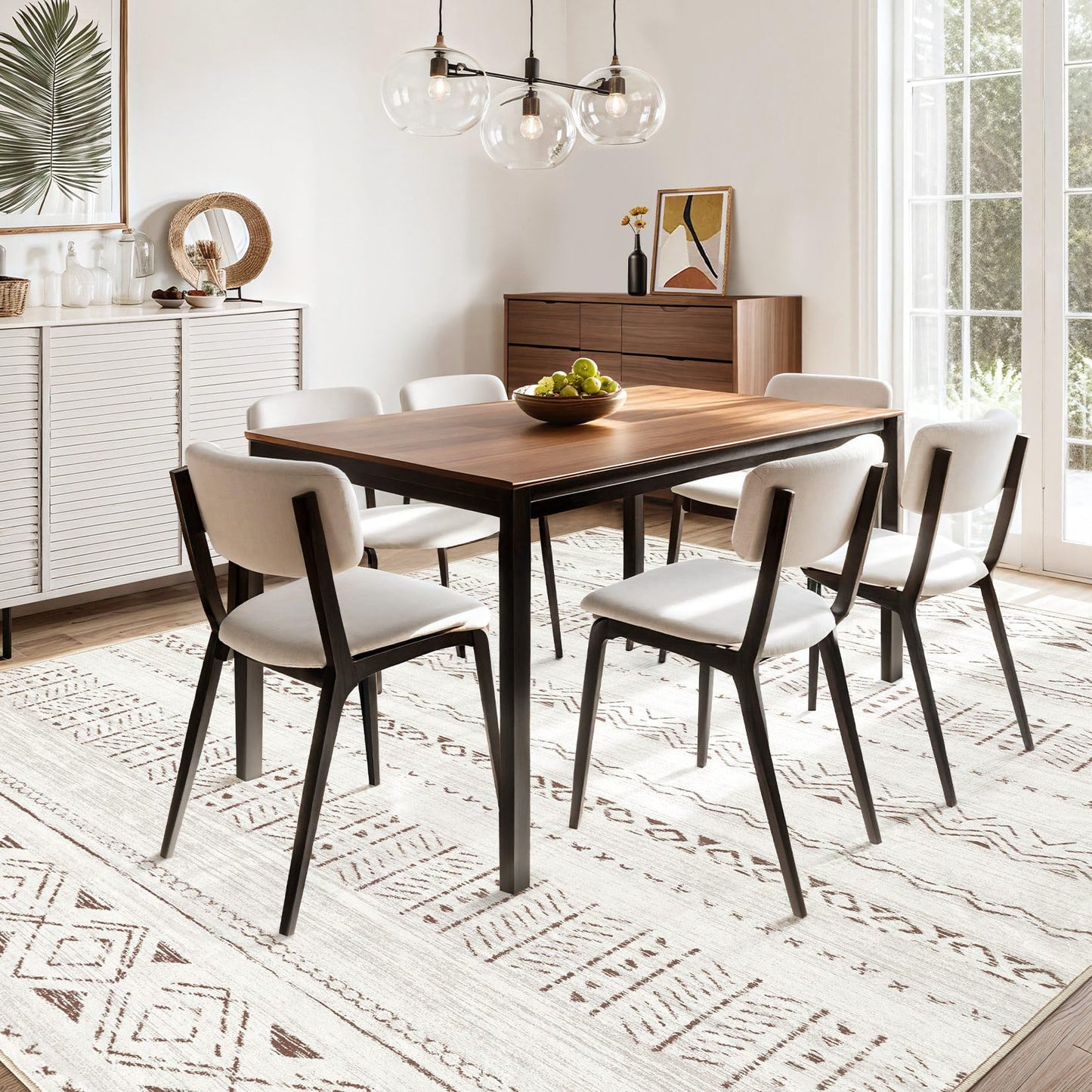 cotiled 8x10 Area Rugs Living Room Rug: Washable Boho Rugs with Non Slip Backing Large Soft Indoor Stain Resistant Carpet for Bedroom Farmhouse Dining Room Lightweight Home Decor L Brown/Cream