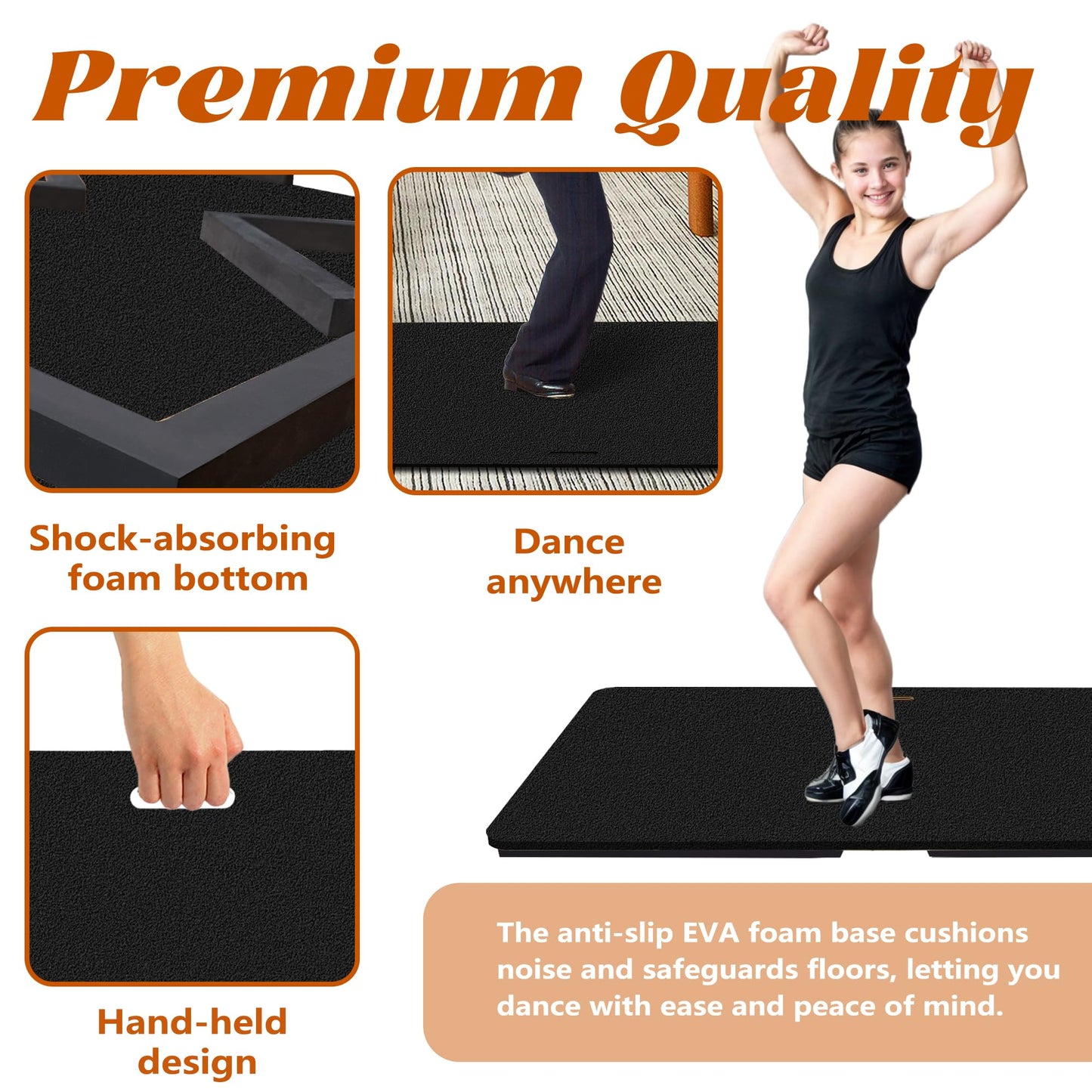 koretech Tap Dance Floor, Portable Tap Dancing Practice Board, Professional Tap Board for Tap Dancing, 48'' L x 27'' W, Black