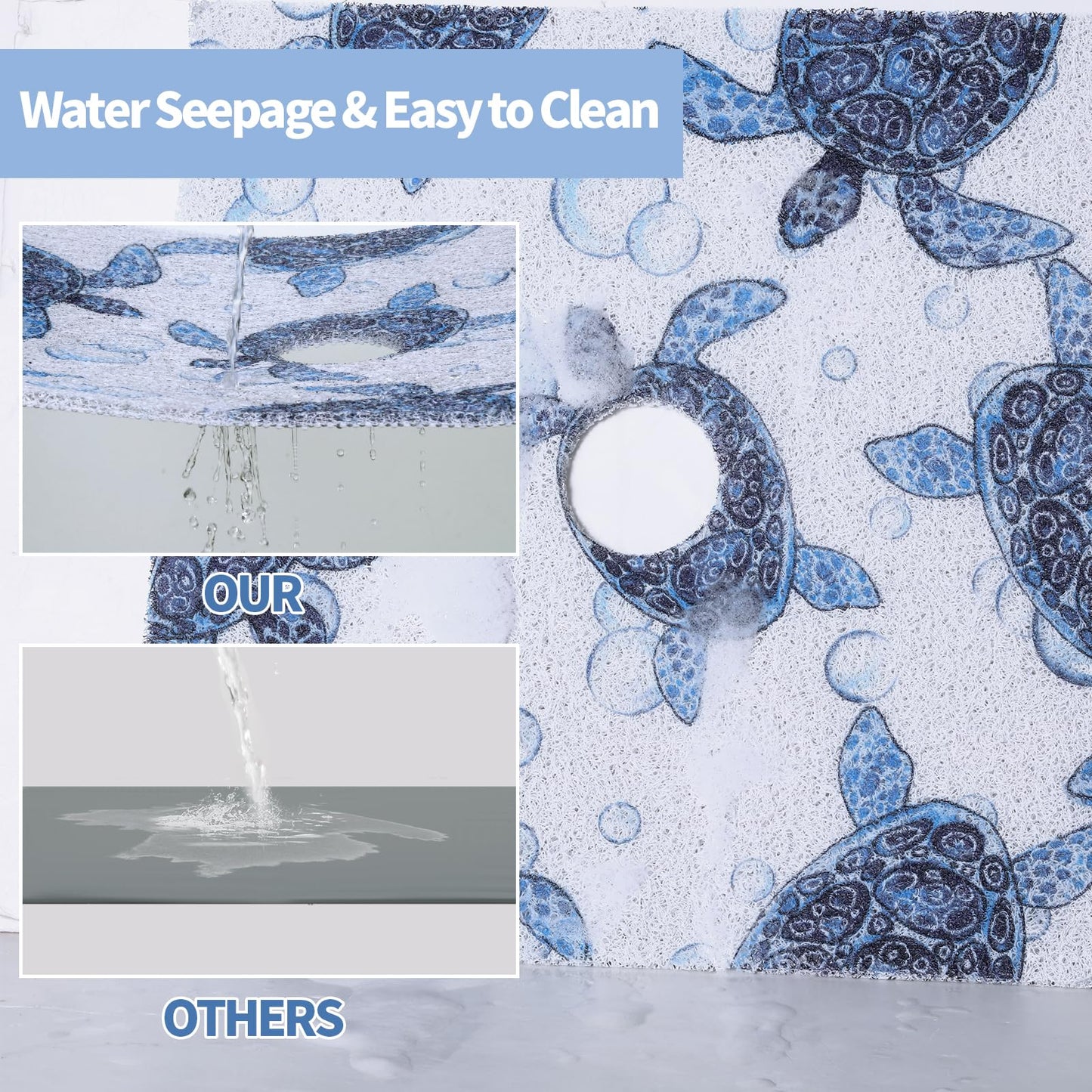 Hombys Non Slip Shower Mat - 24x24 in, Drain Hole, Secure, PVC Loofah, Boho Style