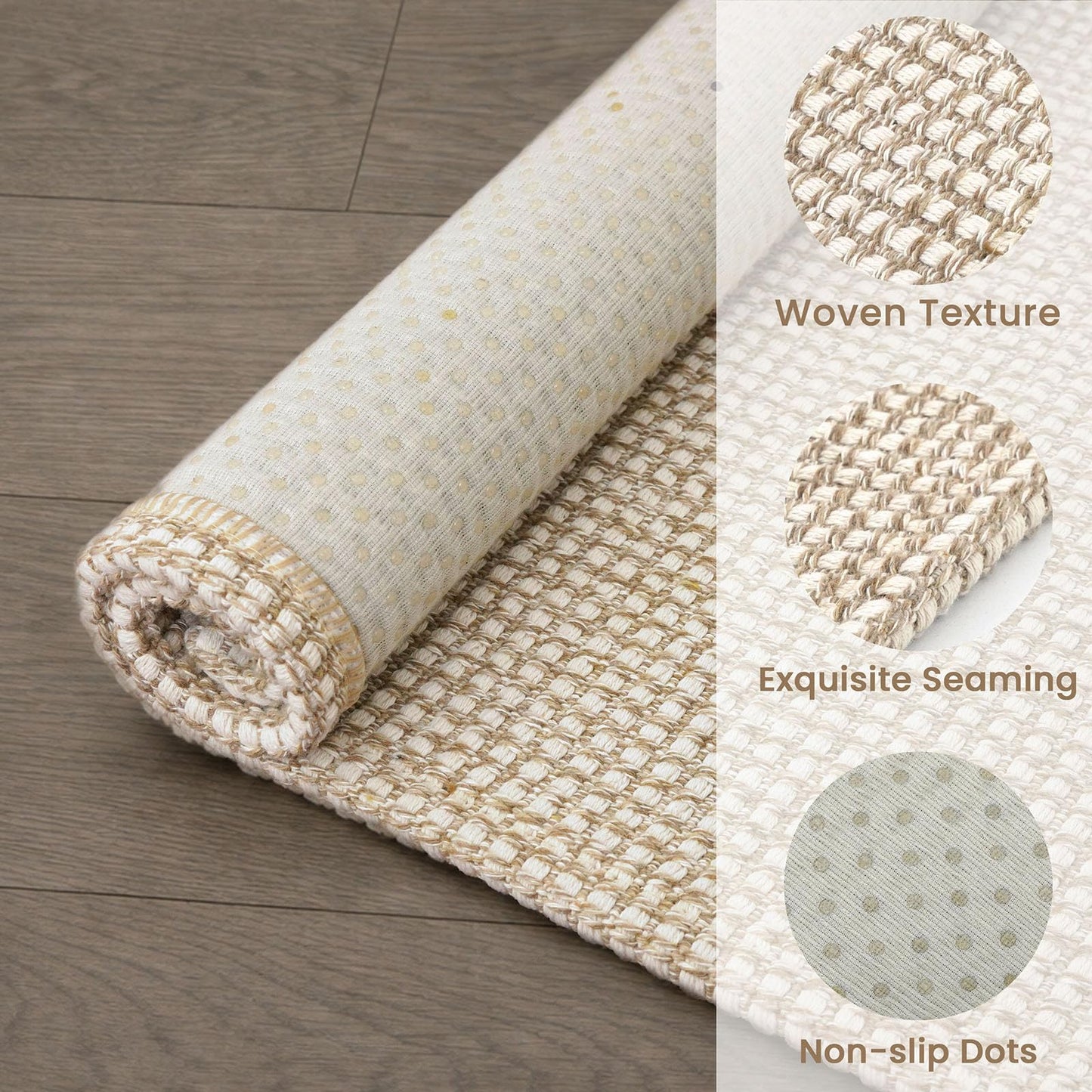EARTHALL Woven Area Rugs 5x7 Ft Washable Living Room Rugs Non Slip Rubber Backed Dining Room Rug Braided Bedroom Rugs Indoor Floor Carpet for Living Room, Bedroom, Dining Room, Beige/Ivory