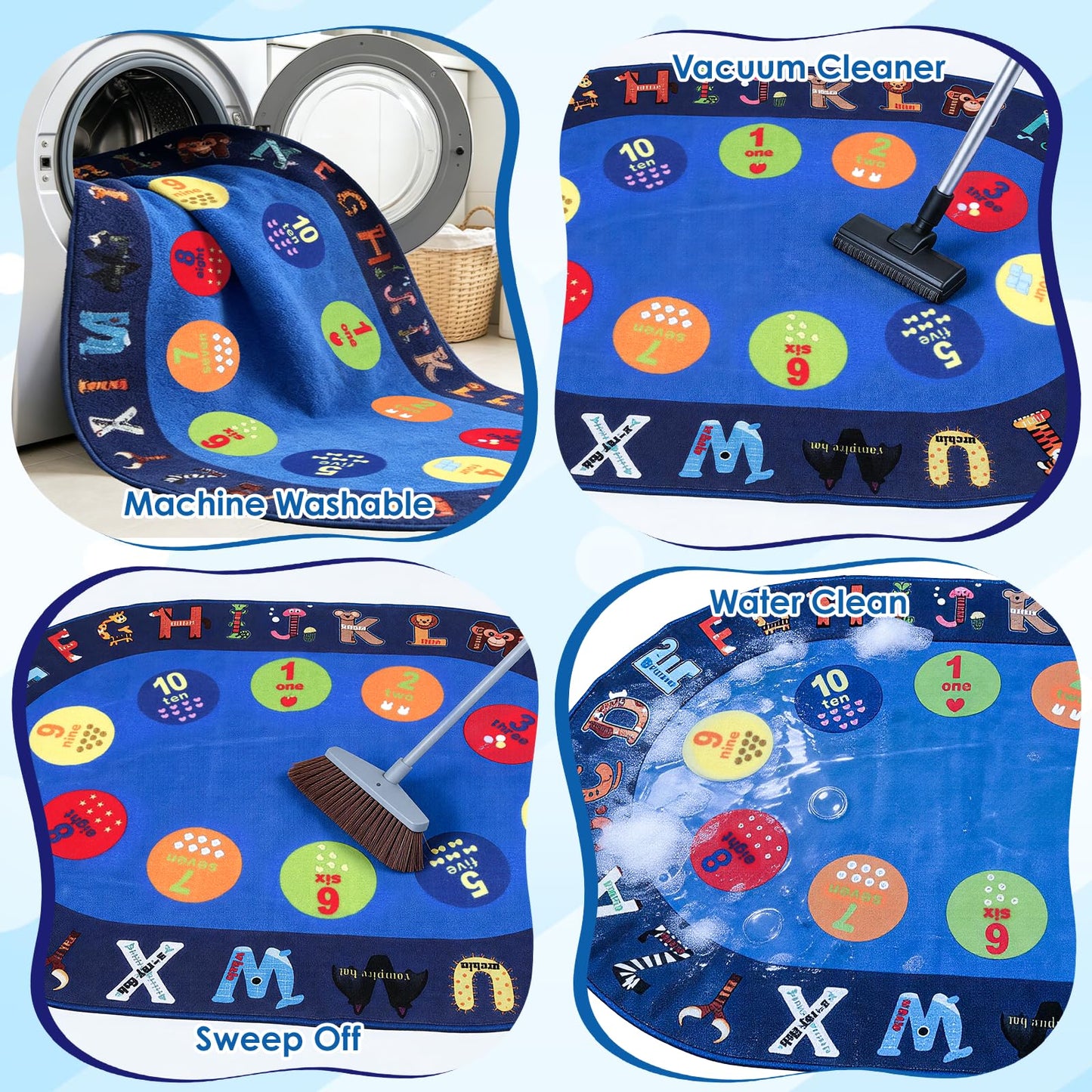 lotoo Classroom ABC Rug, Kids Rugs for Playroom, Preschool Educational Carpet for Learning Alphabet Animals Words Numbers, Kids Daycare Nursery Play Mat for Toddlers Children Bedroom Playroom