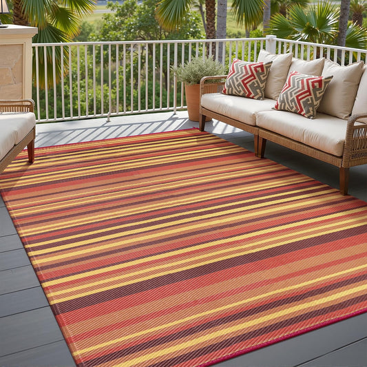 WondRg Outdoor Plastic Straw Rug Waterproof Patio 6x9 Red Orange Stripe Mat for Porch Camping RV Balcony Deck Courtyard Reversible Lightweight Durable Portable Carpet