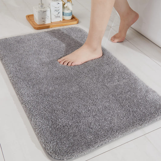 COSY HOMEER Bath Rugs for Bathroom Extra Thick - Anti-Slip Bath Mats Soft Plush Yarn Shaggy 100% Strong Mirco Polyeste Mat Living Room Bedroom Mat Floor Water Absorbent(Grey,20x32 - Inches)