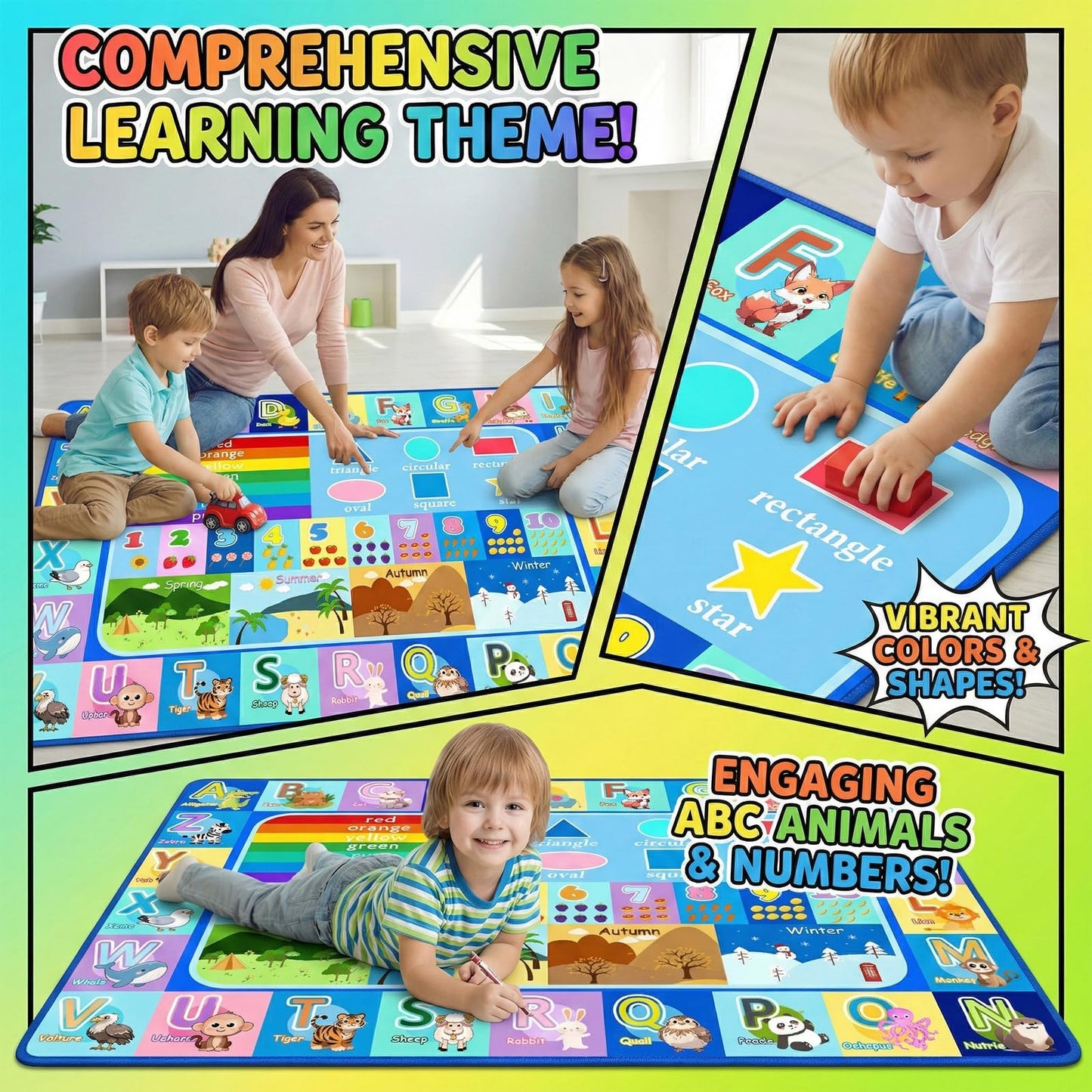OGPJKEQR Kids Educational Area Rug 3x5, Non-Slip ABC Alphabet Rug for Playroom Bedroom, Learning Carpet with Numbers Animals Seasons, Classroom Nursery Floor Play Mat for Toddlers Boys Girls