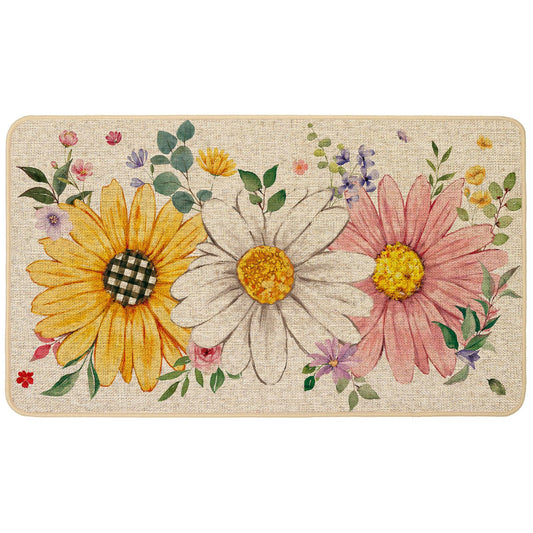 Baccessor Spring Summer Floral Doormat Outdoor Outside, Sunflower Daisy Flowers Door Mat Low-Profile Non-Slip Rubber Backing Entrance Front Seasonal Holiday Decoration 17x29 Inch