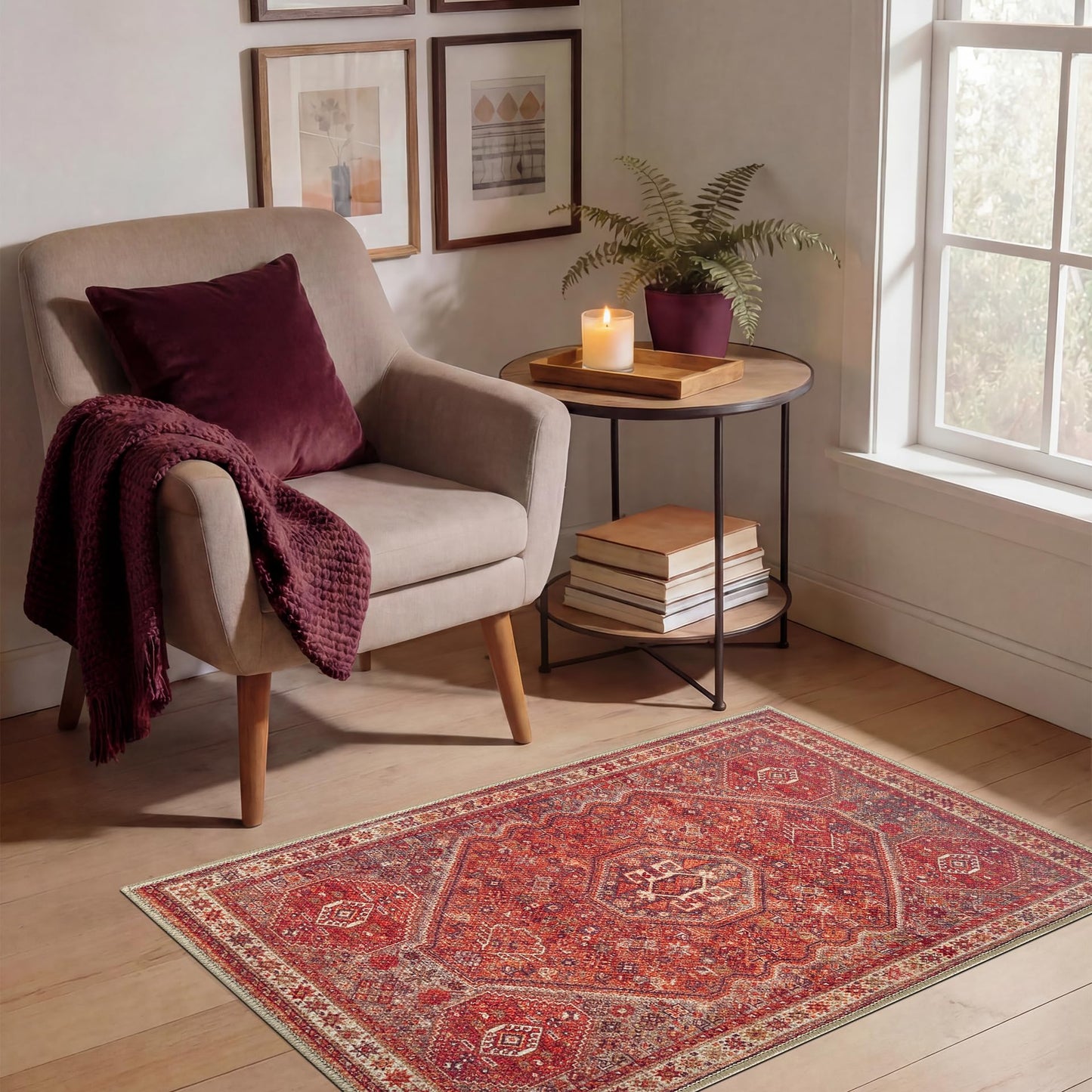 Keen Home Design 2x3 Rug - Machine Washable Entry Rug with Non-Slip Backing, Ideal for Enteryway, Kitchen, Bathroom, Laundry Room - Vintage, Easy Clean, Durable, Low Pile Rug - (2' x 3')