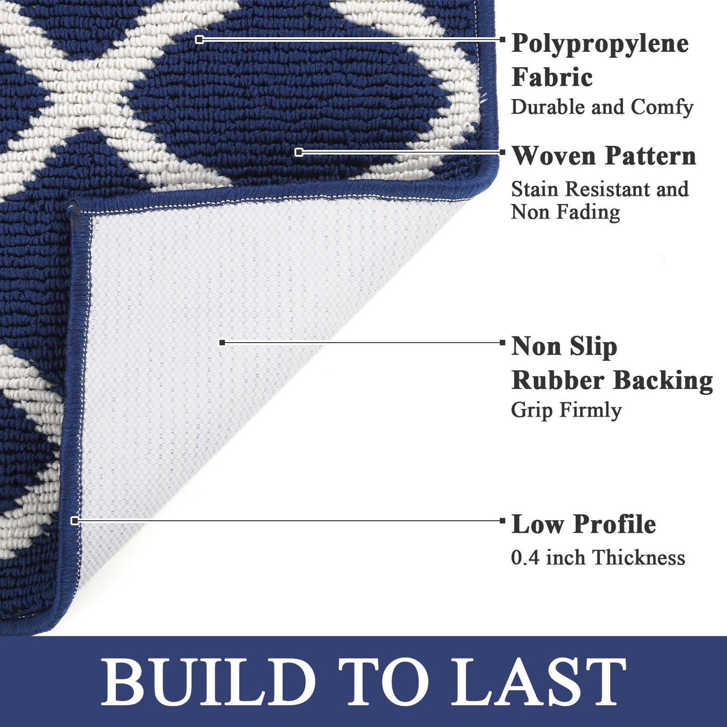 SHACOS Washable Kitchen Runner Rug 2x8 ft Long Rug Runner Non Slip Hallway Runner Rug Dirt Trapper Entryway Runner Indoor Floor Mat Carpet Runners, Navy Blue