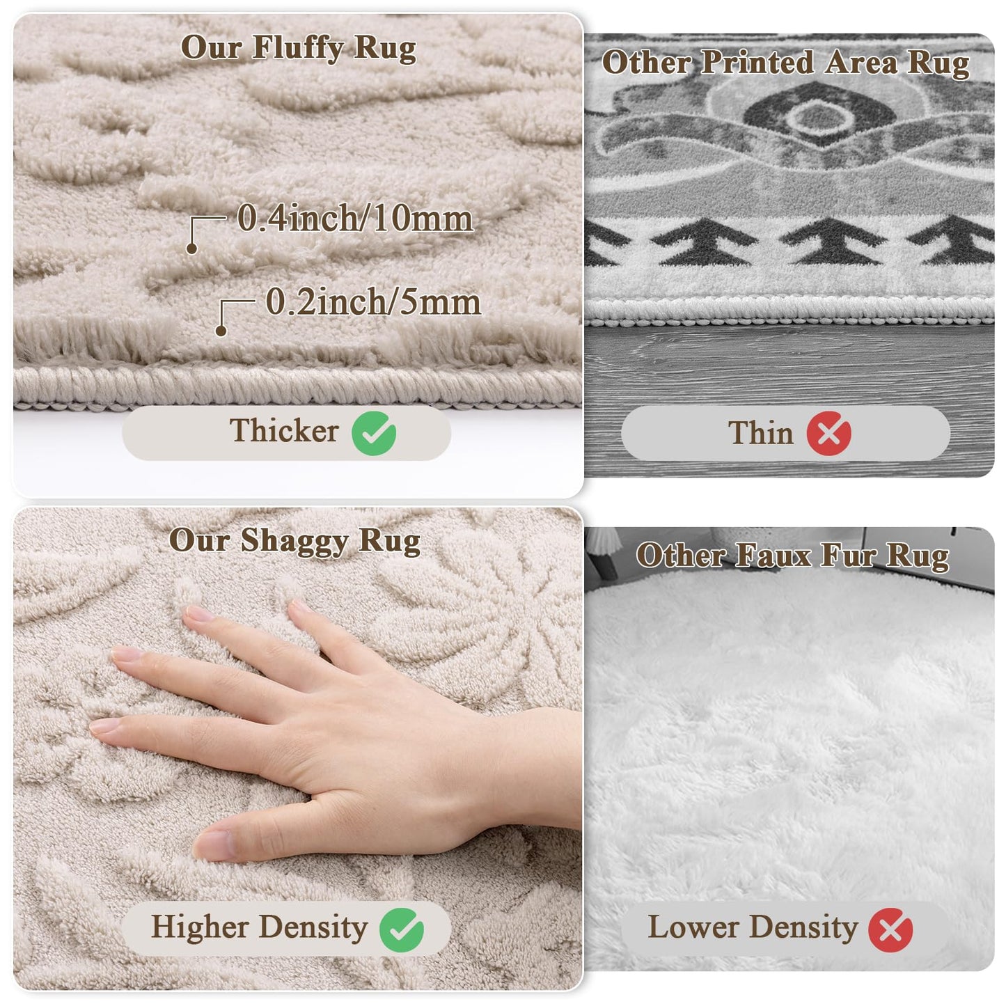 Vaukki 5x7 Area Rug for Living Room, Soft Fluffy Washable Modern Floral Indoor Floor Mat, Non Slip Shaggy Boho Accent Throw Carpet for Bedroom, Living Room, Nursery and Dining Room, Beige