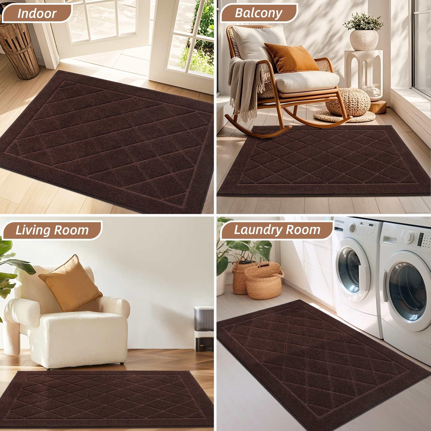 BEQHAUSE Dirt Trapper Door Mat 24" x 36", Doormat Non-Slip Entryway Rugs Washable, Dog Door Mat Stain Resistant and Absorbent Welcome Floor Mat for Front Back Door, Mud Wet Shoes & Paws, Brown
