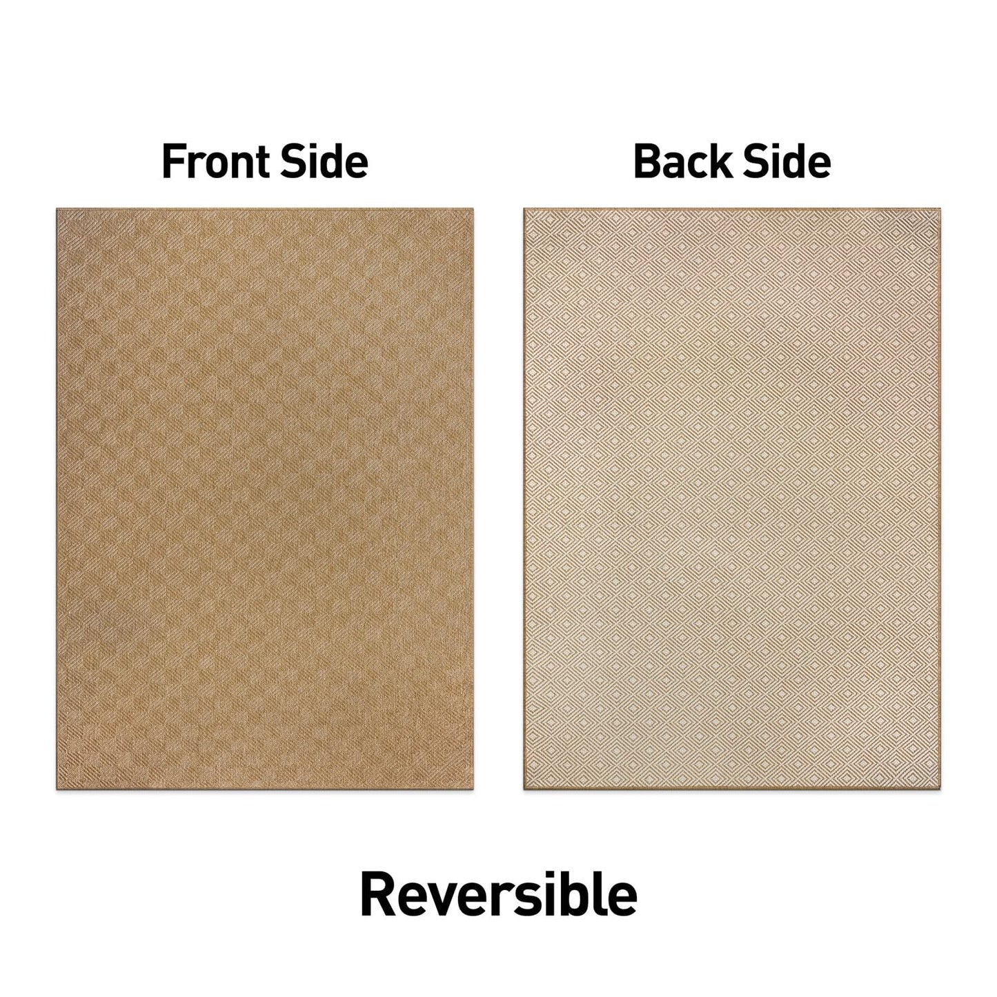 Rugshop Natural Easy Jute Reversible Indoor Outdoor Runner Rug – Cube Geometric Pattern, Weather-Resistant Low-Pile Flatweave Carpet for Patio, Deck, Porch & Entryway 2' x 7' Natural