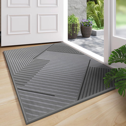 QiCaiJia Front Door Mat 31''x47'', Non Slip Absorbent Dirt Resist Washable Low-Profile Indoor Doormat, Easy Clean Welcome Entryway Door Mats, Grey