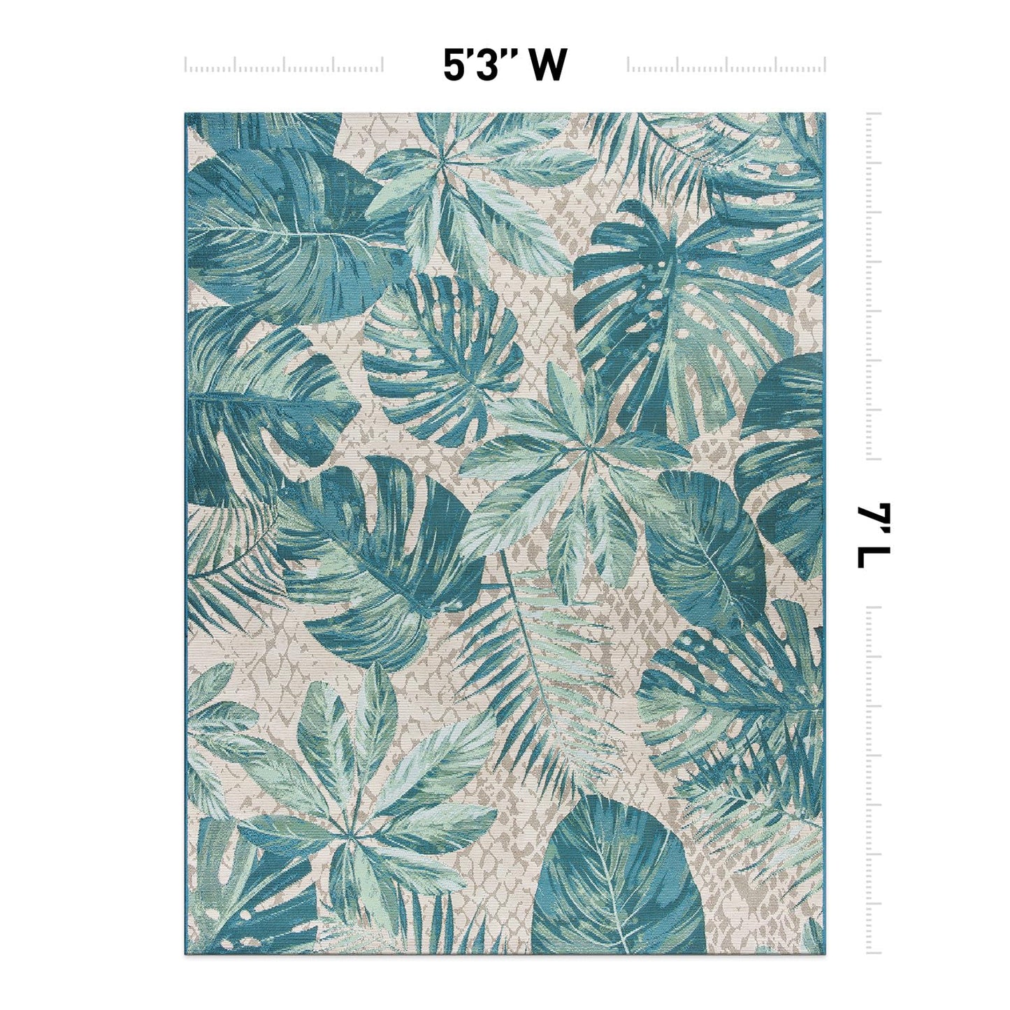 Rugshop Blue Contemporary Tropical Floral Indoor/Outdoor Area Rug — Weather Resistant for Living Room, Dining Room and Bedroom, 5'3" x 7'