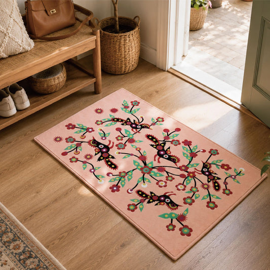 Jianhua Goddess 2x3 Entry Rug, Magpies Pattern Series Inspired by Ku Shulan Paper-Cut, Machine Washable Indoor Floral Folk Art Accent Rug with Non-Slip Backing for Entryway, Bedside, Studio