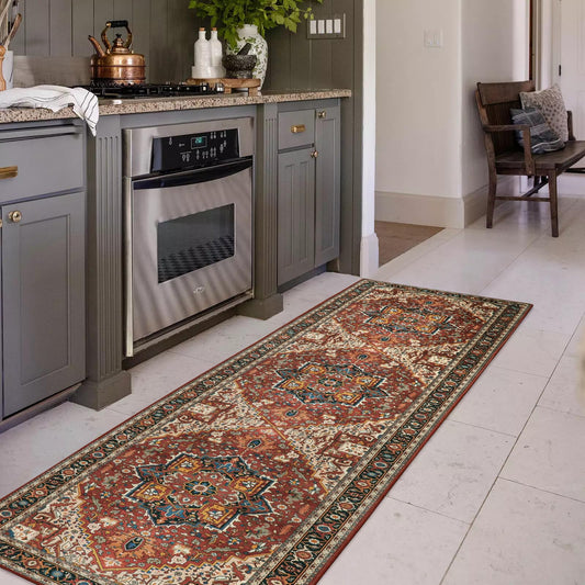 Moynesa Ultra-Thin Washable Runner Rug - 2x6 Non-Slip Hallway Runner Rug Laundry Room Mat, Vintage Stain Resistance Low Pile Bedroom Carpet Runner for Kitchen Entryway Indoor Bathroom Floor, Brown