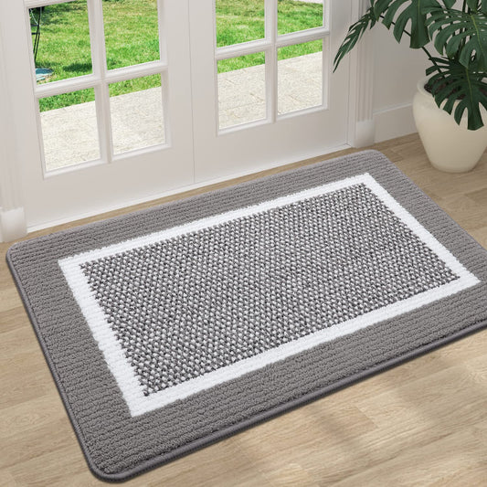 Colorxy Indoor Door Mat, Non-Slip Absorbent Resist Dirt Entrance Mat, Sturdy Low-Profile Inside Floor Mats, Washable Front Entry Doormats for Entryway, 30''x17'', Grey