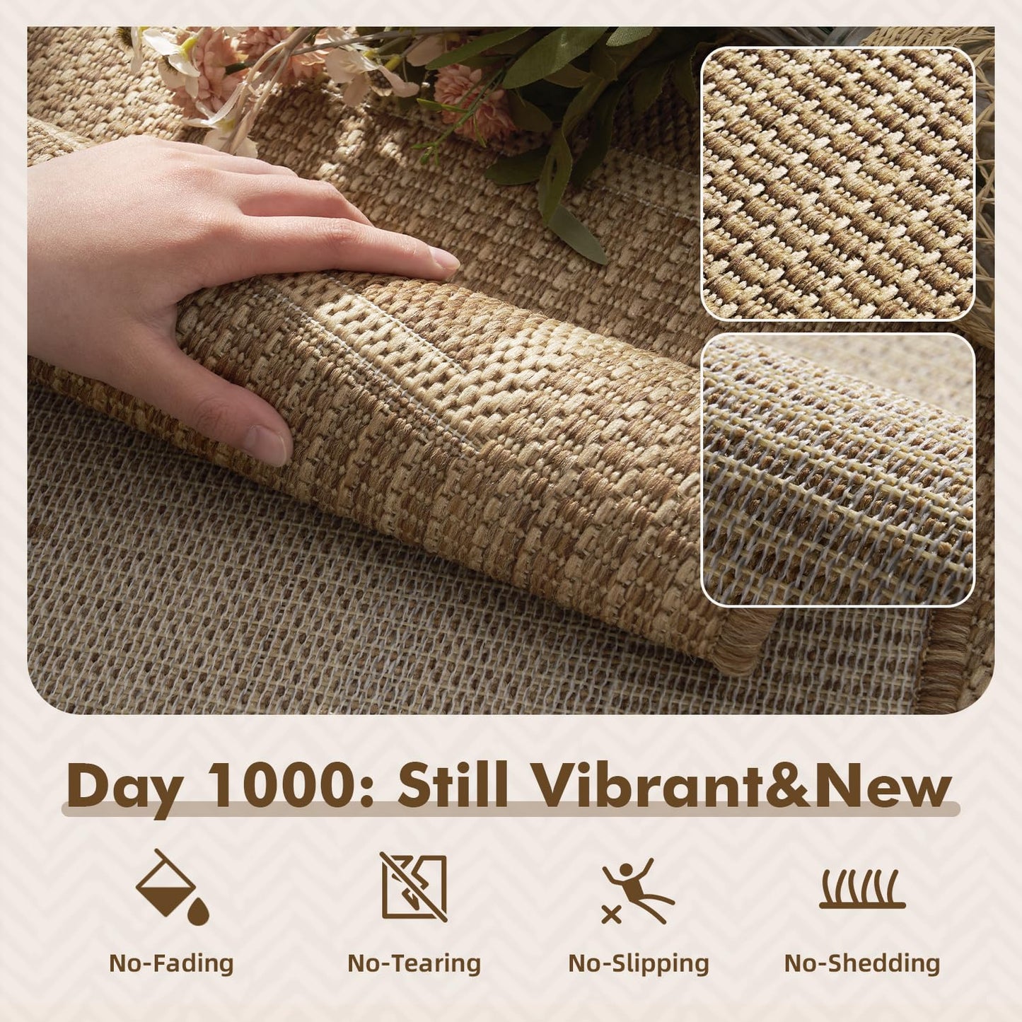 MontVoo-2x8 ft Indoor Outdoor Runner Rugs for Entryway Porch Hallway Kitchen Door Entrance Long, Textured Weave Polypropylene, Durable for High Traffic, Fade-Resistant, Modern Solid Neutral Brown