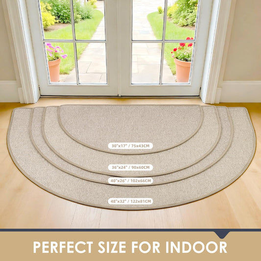 INSULLER Door Mat 30" x 17", Half Circle Non Slip Washable Entry Rug, Low Profile Absorbent Doormat for Front Door, Back Door, Entryway, Kitchen – Soft Semicircle Indoor Floor Mat, Ivory