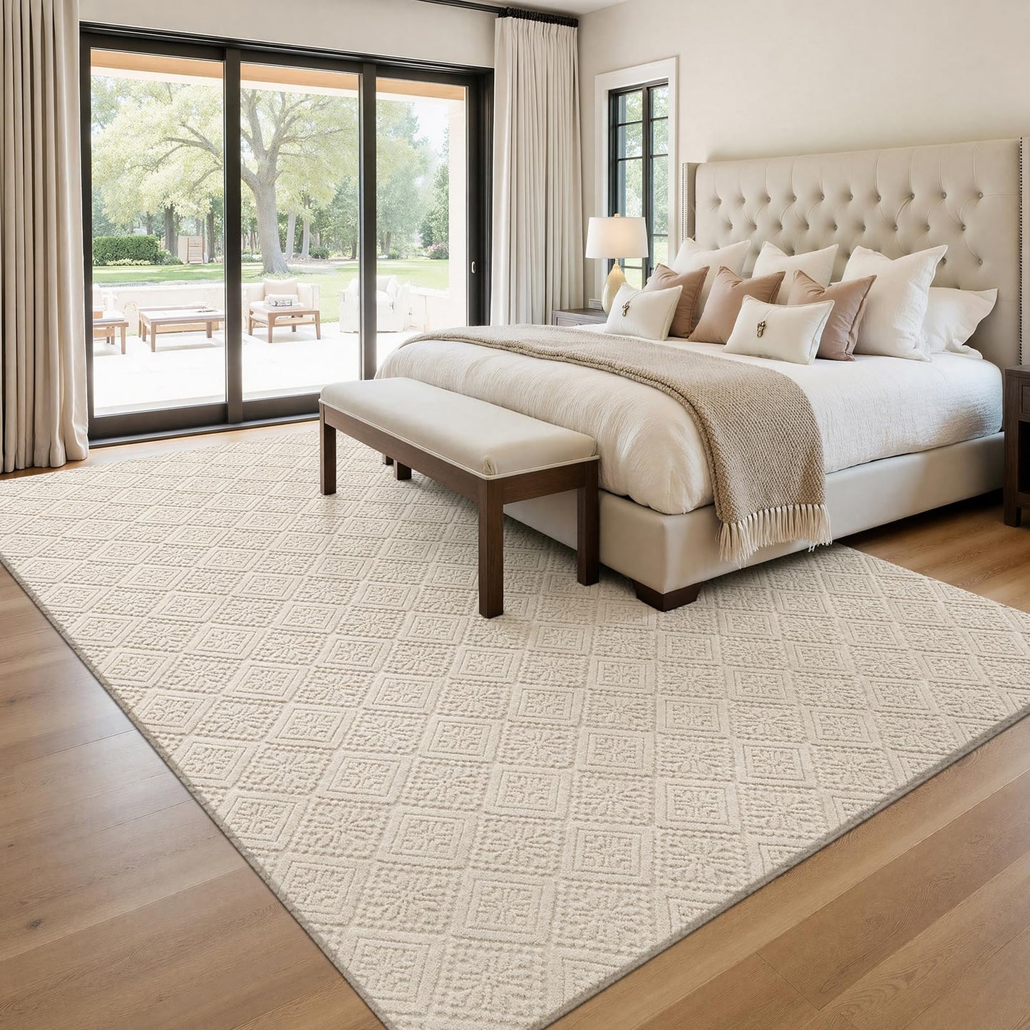 U'Artlines 8x10 Beige Washable Area Rug for Living Room, Soft Fluffy High Low Textured Carpet, Modern Neutral Geometric Non Slip Rugs for Bedroom Dining Room Kids Room