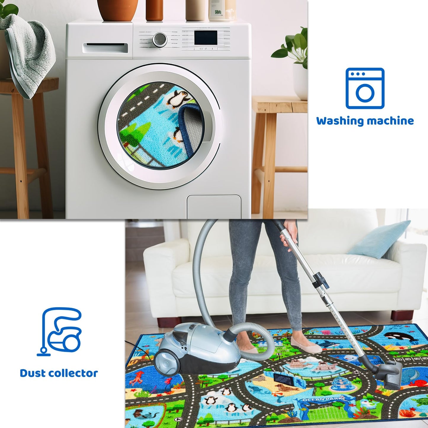 Kids Rug Playmat Carpet,6'7" x 9'10" Marine Animals Cars Rugs for Kids Toy Cars,Non Slip Aquarium Road Map Kids Carpet for Playroom Bedroom Boys,Kid Play Mat Road Carpet,Track Rug Play Carpet for Kid