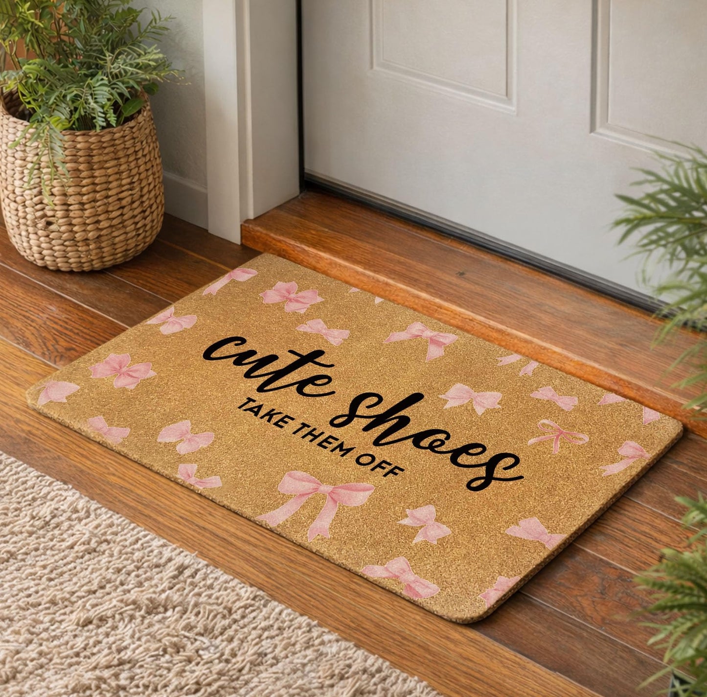Uilatyu Cute Shoes Take Them Off Pink Bow Door Mat