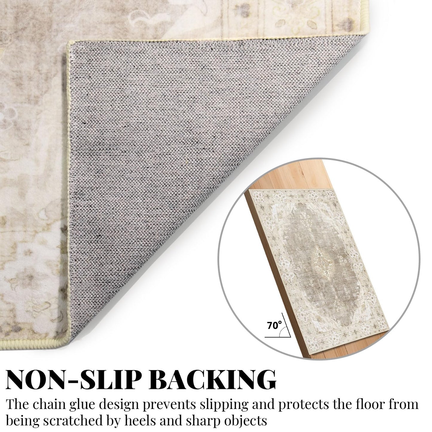 MUJOO Beige Rug 2'x3',Small Washable Area Rugs for Entryway Kitchen Bathroom Bedroom,Boho Vintage Bohemian Distressed Farmhouse Non Slip Carpet, Floral