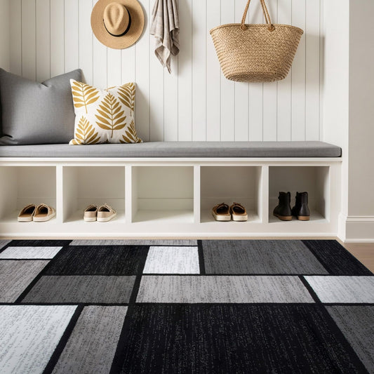 Rugshop Contemporary Modern Boxes for Home Office,Living Room,Bedroom,Kitchen Non Shedding Area Rug 3'3" x 5'3" Gray
