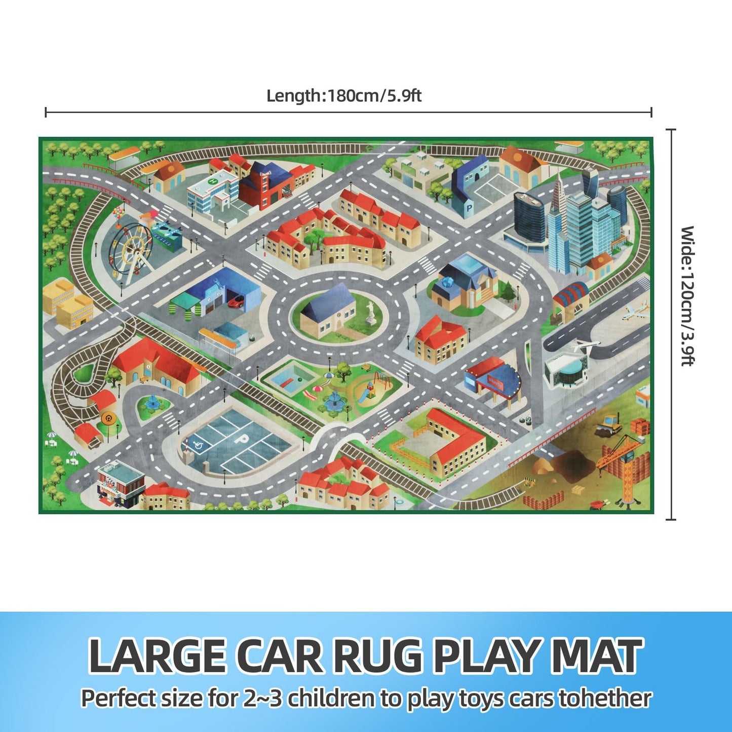 Large Kids Carpet Play Mat Rug for Playroom, 48'' x 71'’ Car Rugs Mat for Kids Toy Cars, City Life with Road Traffic Playmat Rugs Great for Kids Bedroom Play Room Boy Room Decor, Grey