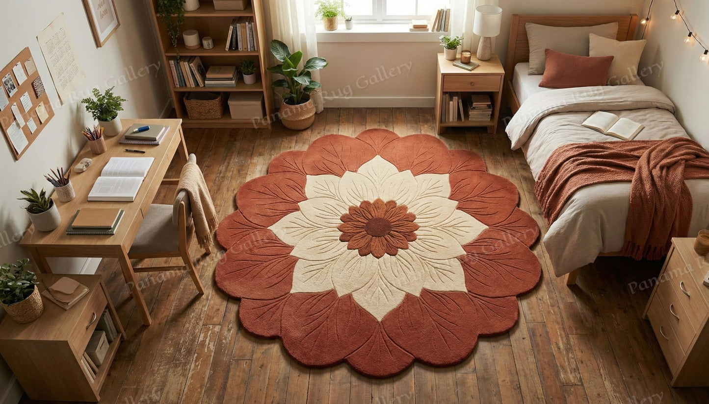 Panama Rug Gallery Hand Tufted Wool Area Rug New Zealand Wool High Pile Floral Shaped Carpet with Cotton Backing Shed and Stain Resistant Modern Designer Rug for Living Room Bedroom Kids Room(5x5ft)
