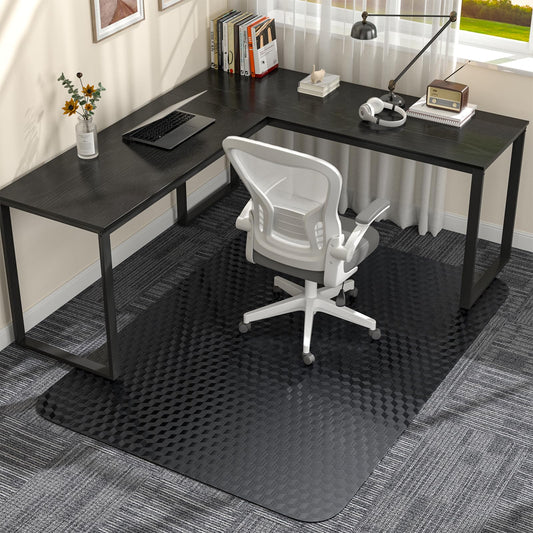 Office Chair Mat for Low Pile Carpet with Lip, 36" x 48" Clear Plastic Heavy Duty Floor Protector, Smooth Glide Desk Chair Mat for Rolling Chairs, Computer Chair Mat for Home Office，Gaming-Black